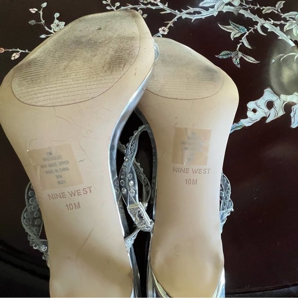 Nine West Ziggle Heeled Gem Embellished Sandals Size: 10 Clear Silver Tone  #95 - Picture 6 of 6